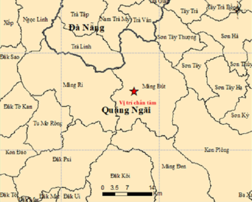 Bốn trận động đất xảy ra liên tiếp tại Quảng Ngãi