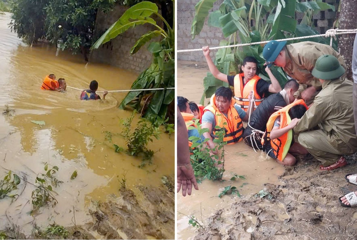 Lực lượng Công an đã đưa được 6 người thoát khỏi vùng nguy hiểm - Ảnh Công an Thanh Hóa. Lực lượng Công an đã đưa được 6 người thoát khỏi vùng nguy hiểm - Ảnh Công an Thanh Hóa.