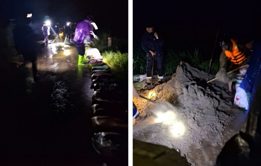 Công an xã Thọ Lập đã huy động hơn 50 cán bộ, chiến sĩ Công an xã và tổ an ninh trật tự gia cố, đắp đê.