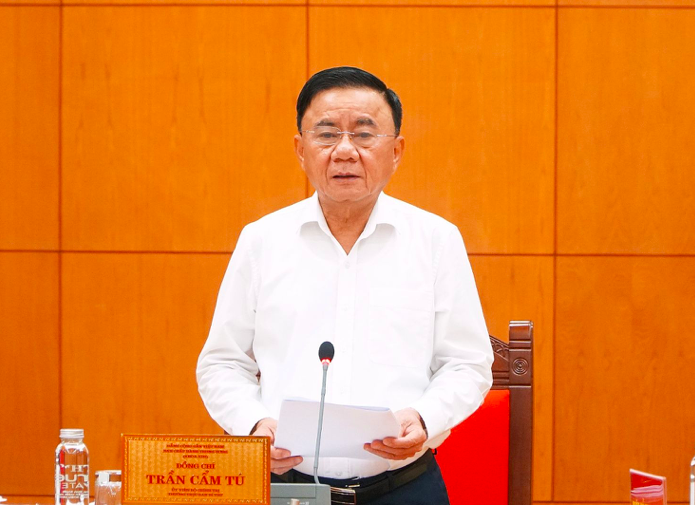 Thường trực Ban Bí thư Trần Cẩm Tú phát biểu tại cuộc làm việc. Ảnh: Cổng TTĐT Đảng Cộng sản Thường trực Ban Bí thư Trần Cẩm Tú phát biểu tại cuộc làm việc. Ảnh: Cổng TTĐT Đảng Cộng sản