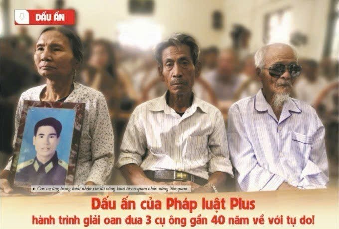 Các cụ ông Khổng Văn Đệ, Trần Ngọc Trịnh và vợ ông Trần Trung Thám trong buổi lễ VKS nhân dân tỉnh Vĩnh Phúc tổ chức công khai xin lỗi trước toàn xã hội.