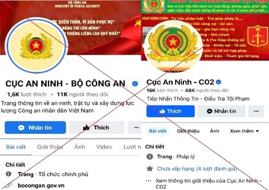 tài khoản Facebook “tích xanh” giả mạo các đơn vị thuộc bộ công an và công an các địa phương để lừa đảo.