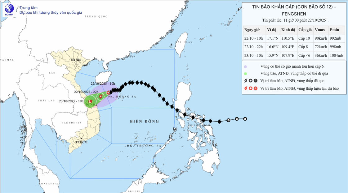 Đường đi của bão số 12. Ảnh: (kttv.gov.vn)