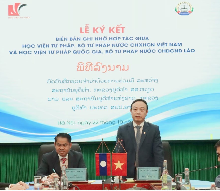 Giám đốc Học viện Tư pháp Việt Nam Nguyễn Xuân Thu phát biểu.