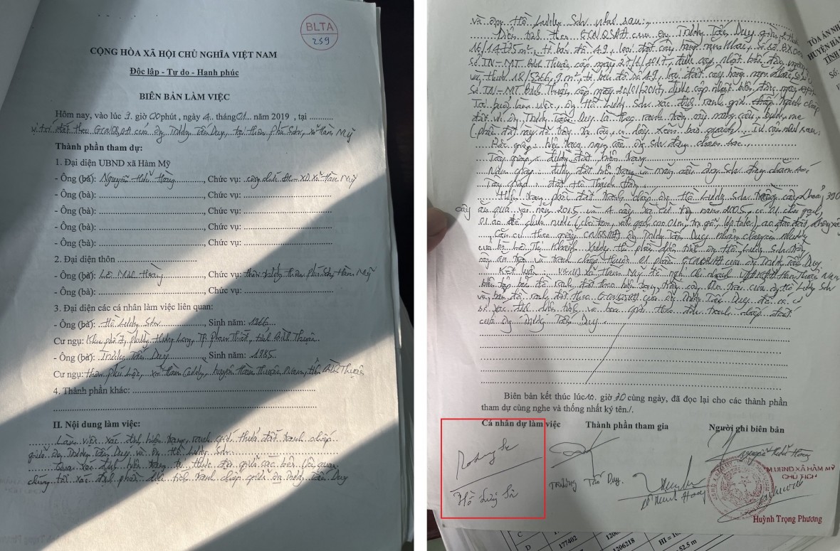 Một biên bản lập ngày 4/1/2019 có tên và chữ ký được cho là của ông Hồ Lương Sơn Một biên bản lập ngày 4/1/2019 có tên và chữ ký được cho là của ông Hồ Lương Sơn