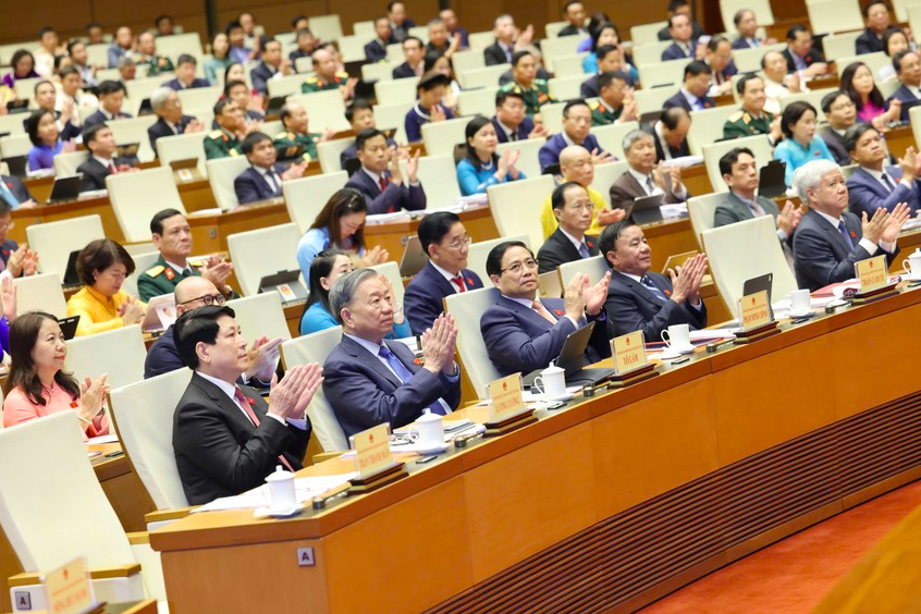 Tổng Bí thư Tô Lâm cùng các lãnh đạo Đảng và Nhà nước tham dự phiên khai mạc Kỳ họp thứ 10, Quốc hội khóa XV. Ảnh: QH