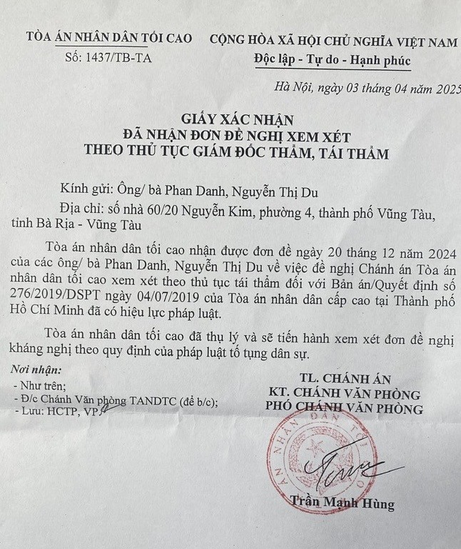 Vụ “Tranh chấp quyền sở hữu nhà ở và quyền sử dụng đất ở” tại phường Vũng Tàu, TP.HCM: TAND Tối cao và VKSND Tối cao đã thụ lý và xem xét theo thủ tục tái thẩm