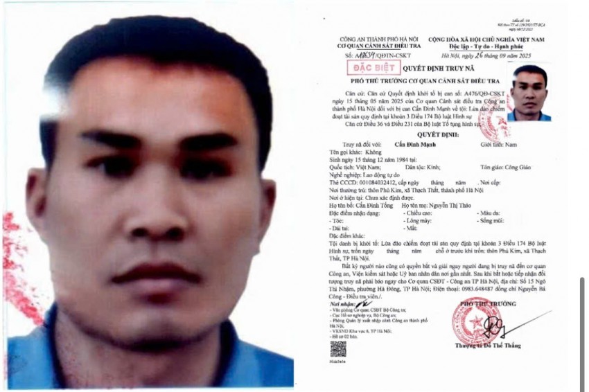 Truy nã Cấn Đình Mạnh