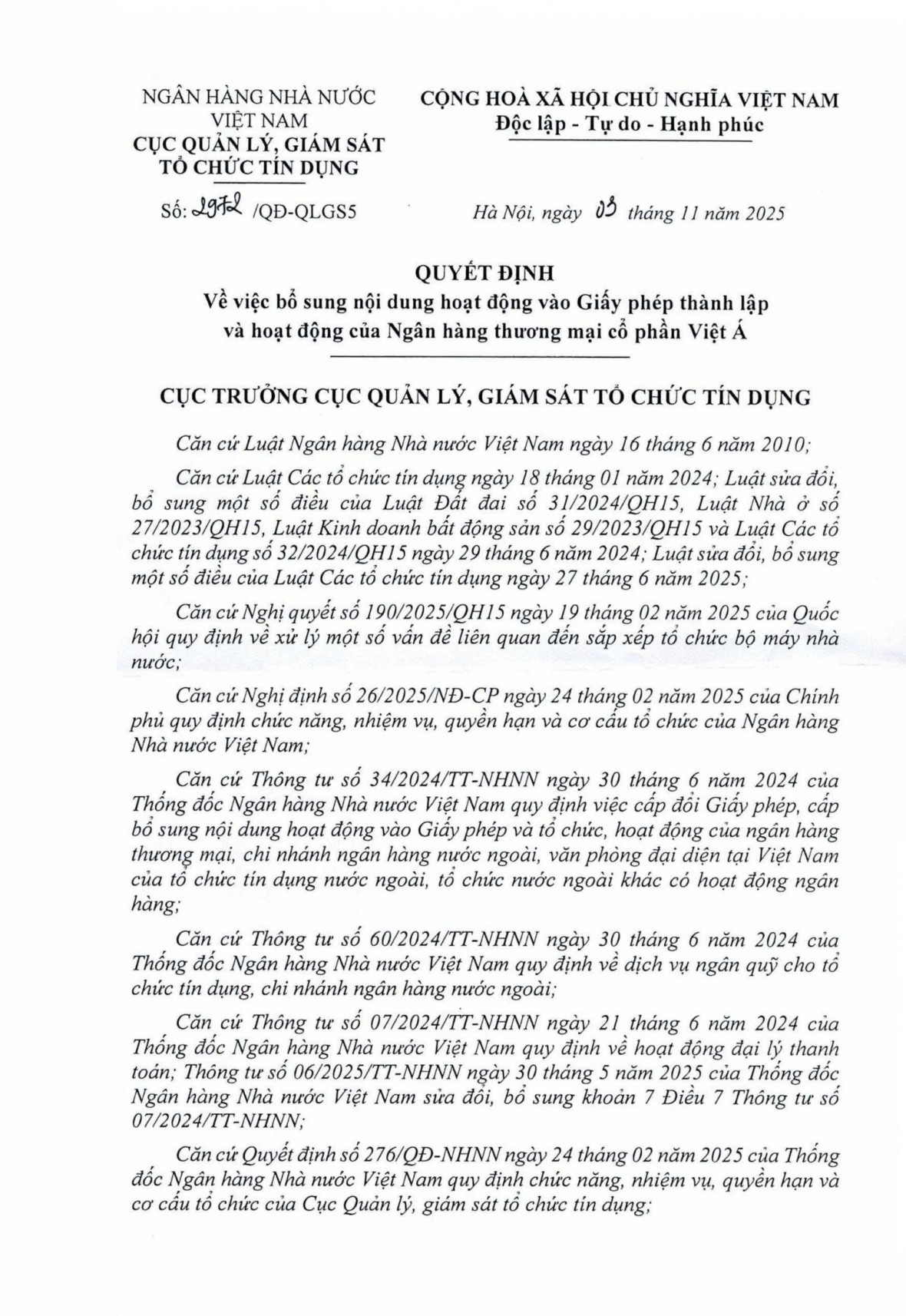 VIETABANK thông báo về việc bổ sung nội dung hoạt động vào giấy phép thành lập và hoạt động VIETABANK thông báo về việc bổ sung nội dung hoạt động vào giấy phép thành lập và hoạt động