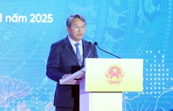 Bộ trưởng Bộ Tư pháp Nguyễn Hải Ninh phát biểu đáp từ. (Ảnh: PV)