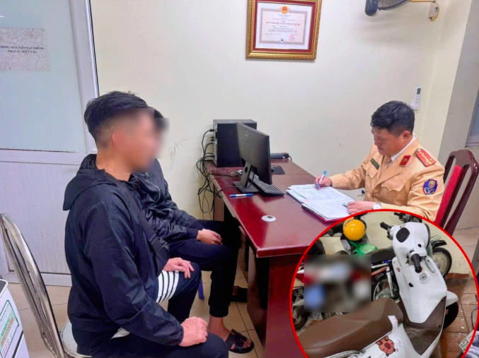 Em V. cùng phụ huynh tại cơ quan công an (Ảnh: Công an cung cấp). Em V. cùng phụ huynh tại cơ quan công an (Ảnh: Công an cung cấp).