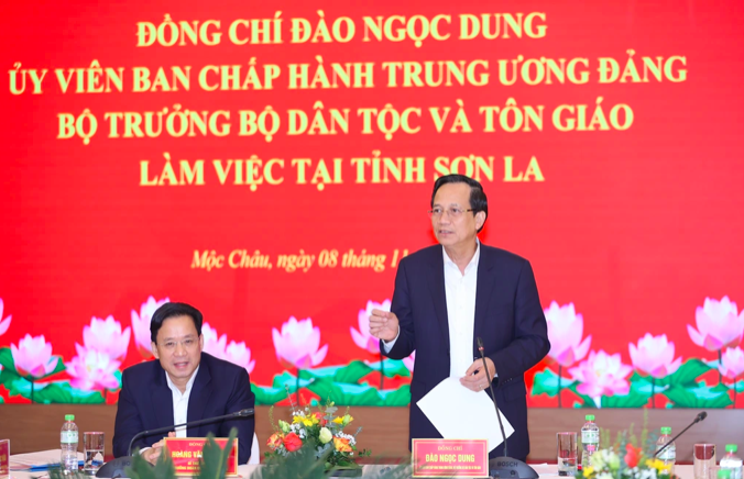 Bộ trưởng Bộ Dân tộc và Tôn giáo Đào Ngọc Dung phát biểu tại buổi làm việc (Ảnh: Anh Dũng).
