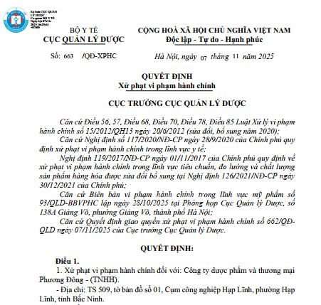 Xử phạt Công ty dược phẩm và thương mại Phương Đông