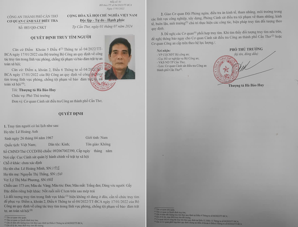 Quyết định truy tìm của Cơ quan Cảnh sát điều tra