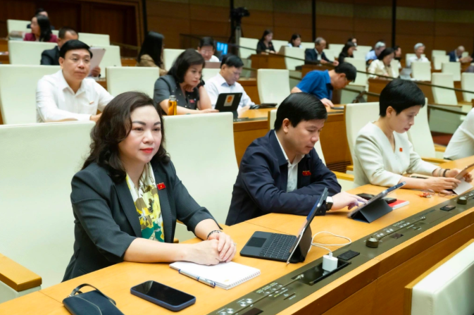 Các đại biểu dự họp Quốc hội sáng 17/11.