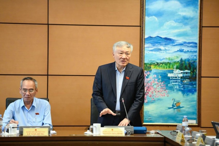 Phó Thủ tướng thường trực Nguyễn Hòa Bình phát biểu thảo luận tại tổ. 