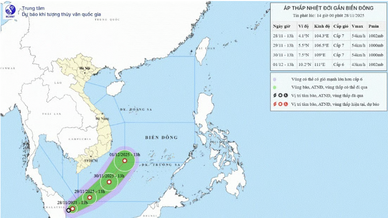 Hướng di chuyển của áp thấp nhiệt đới, khả năng sắp vào Biển Đông. 