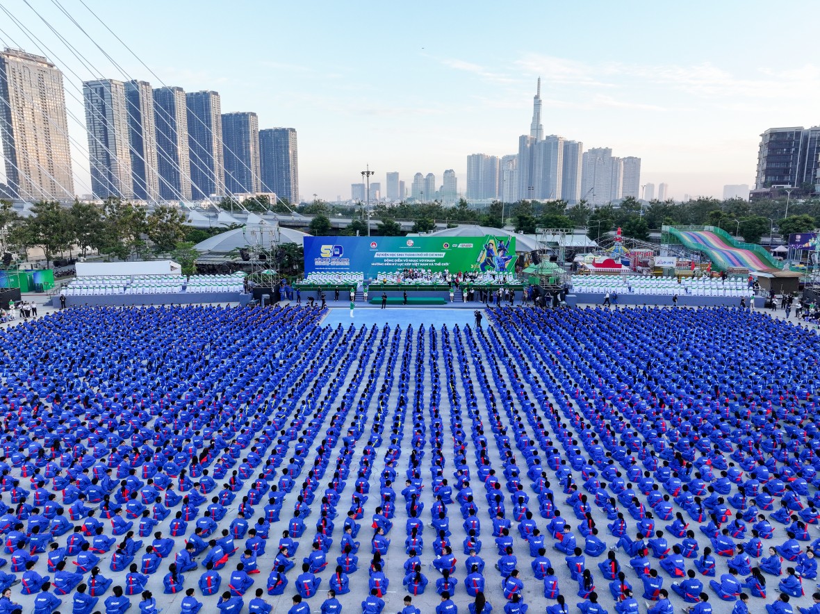 60.000 học sinh lập kỷ lục kép với màn đồng diễn võ nhạc Vovinam ấn tượng
