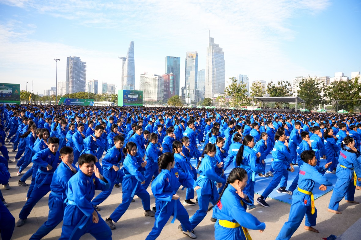 60.000 học sinh lập kỷ lục kép với màn đồng diễn võ nhạc Vovinam ấn tượng