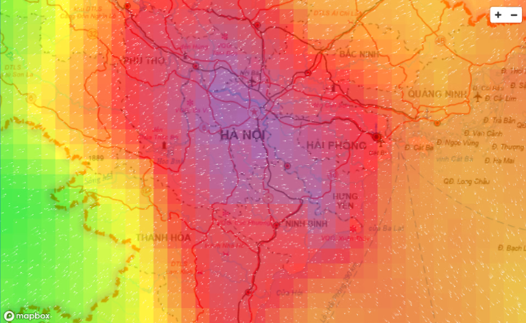 Hệ thống quan trắc của Trung tâm Quan trắc Môi trường miền Bắc ghi nhận chất lượng không khí ở Hà Nội ở mức rất xấu. 