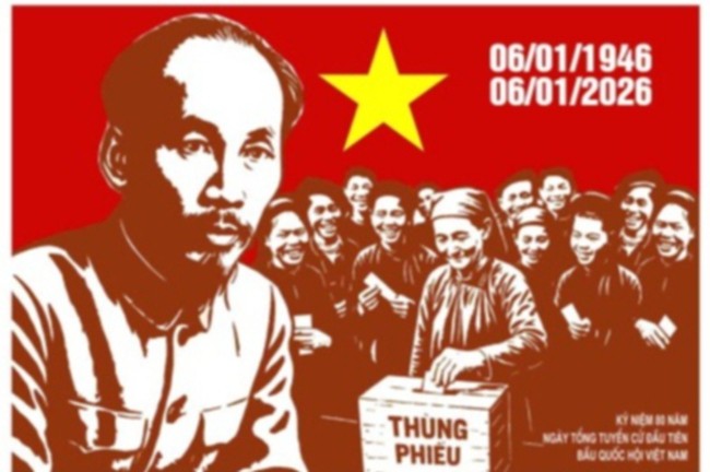 Tác phẩm: Kỷ niệm 80 năm Ngày Tổng tuyển cử đầu tiên bầu Quốc hội Việt Nam (06/01/1946 - 06/01/2026). Tác giả: Nguyễn Anh Minh - tỉnh Phú Thọ. (Ảnh: Bộ VHTT&DL)