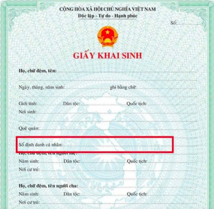 Nhập số định danh cá nhân của trẻ trên giấy khai sinh vào ứng dụng.