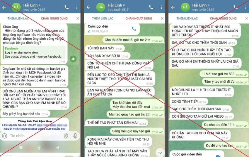 Tin nhắn đe dọa nạn nhân của các đối tượng.