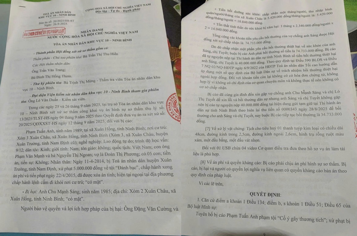 Xung quanh vụ án “Cố ý gây thương tích” xảy ra ở xã Xuân Hồng, tỉnh Ninh Bình: Bị hại đề nghị cần xét xử khách quan, minh bạch, đúng người, đúng tội