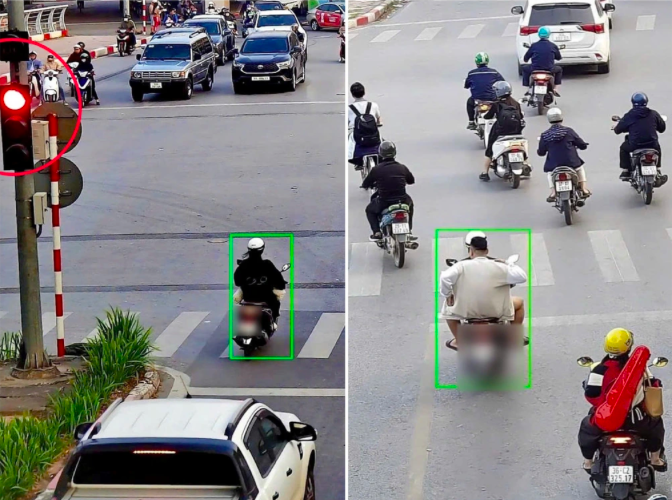 Một trường hợp xe máy vượt đèn đỏ (bìa trái) bị camera AI phát hiện. Qua truy vết dữ liệu, CSGT còn phát hiện tài xế xe máy này từng chở người khác ngồi sau xe không đội mũ bảo hiểm (Ảnh: Ngọc Tiến). Một trường hợp xe máy vượt đèn đỏ (bìa trái) bị camera AI phát hiện. Qua truy vết dữ liệu, CSGT còn phát hiện tài xế xe máy này từng chở người khác ngồi sau xe không đội mũ bảo hiểm (Ảnh: Ngọc Tiến).