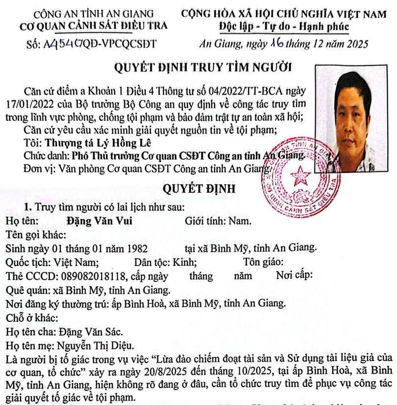 An Giang: Truy tìm người bị tố lừa đảo chiếm đoạt trên 28 tỷ đồng