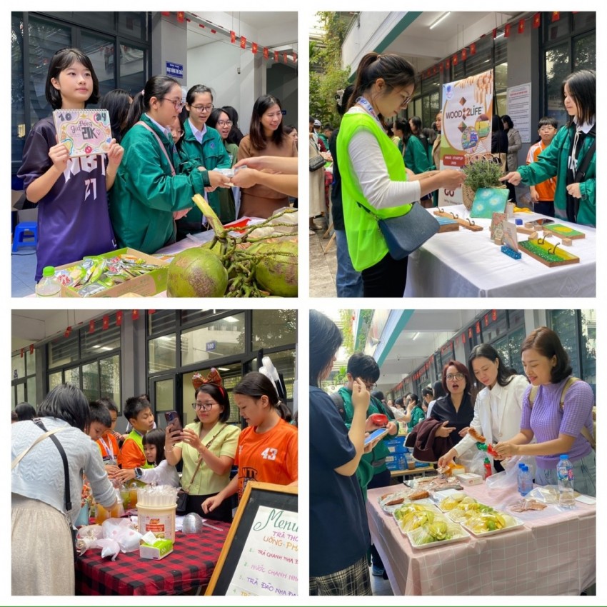 Gian hàng của các em học sinh trong ngày hội.