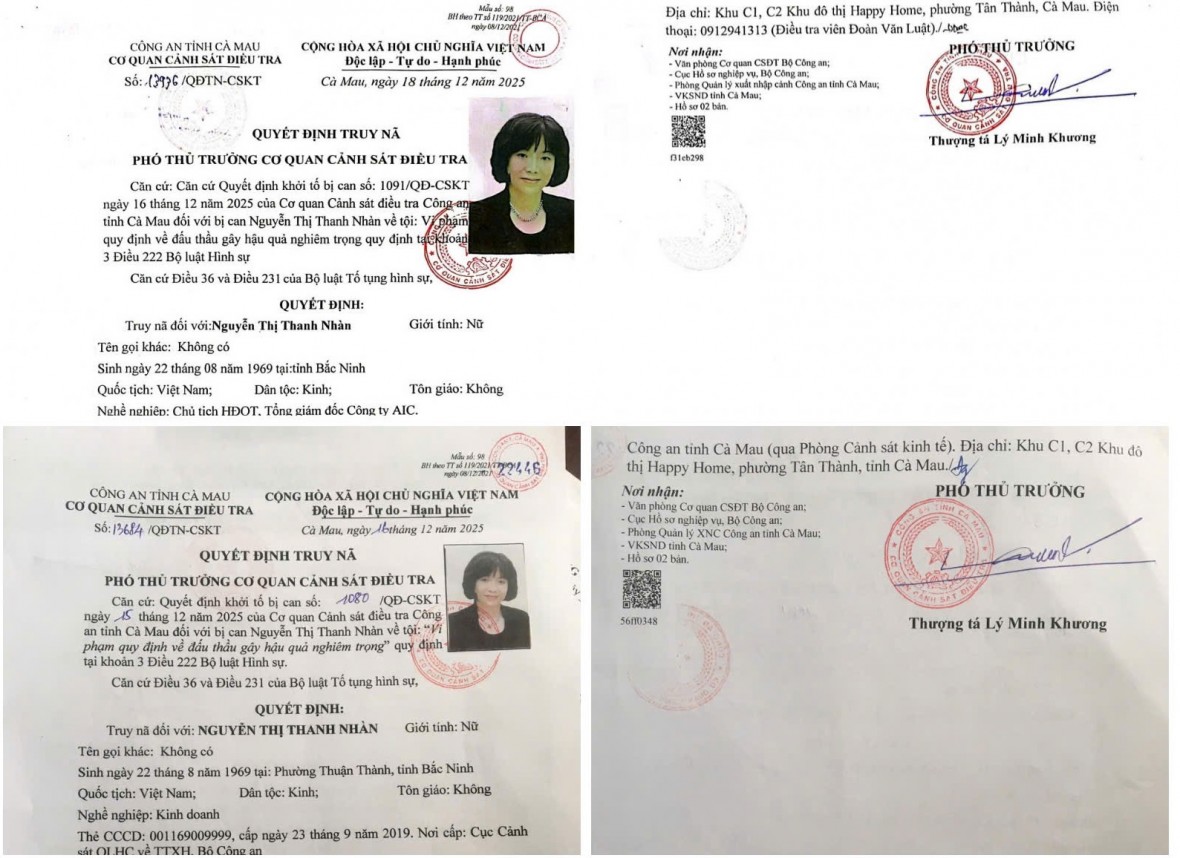 Công an tỉnh Cà Mau truy nã hai bị can liên quan vụ án vi phạm quy định về đấu thầu