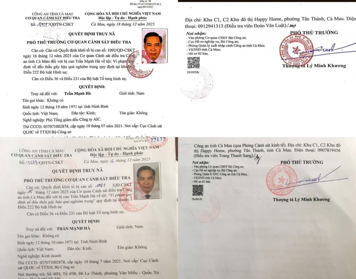 Công an tỉnh Cà Mau truy nã hai bị can liên quan vụ án vi phạm quy định về đấu thầu