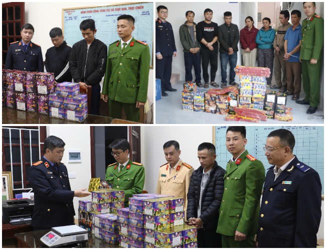 14 đối tượng cùng số lượng lớn pháo nổ bị thu giữ - Ảnh Công an Nghệ An.