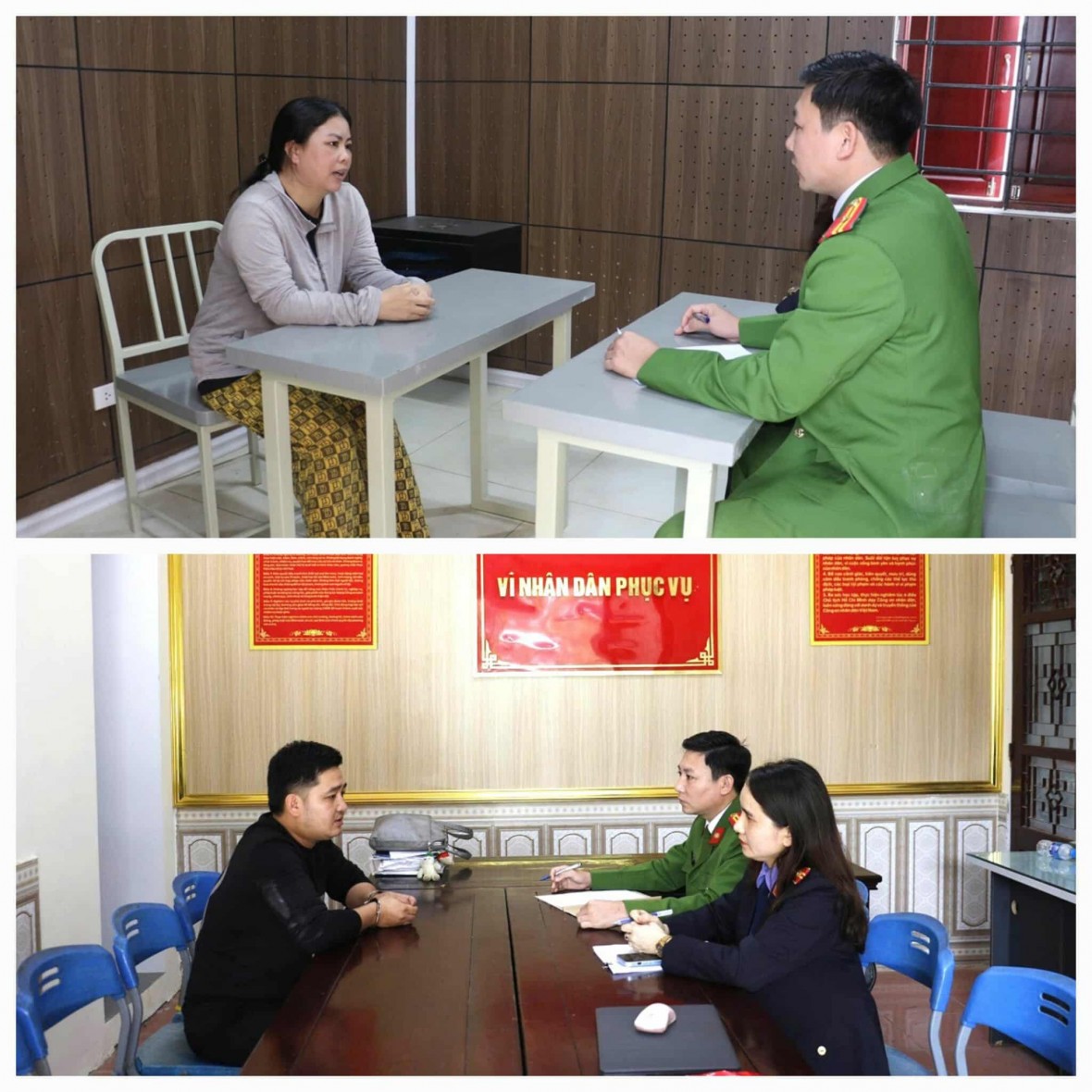 Hai đối tượng cầm đầu tại cơ quan CSĐT - Ảnh Công an Nghệ An.