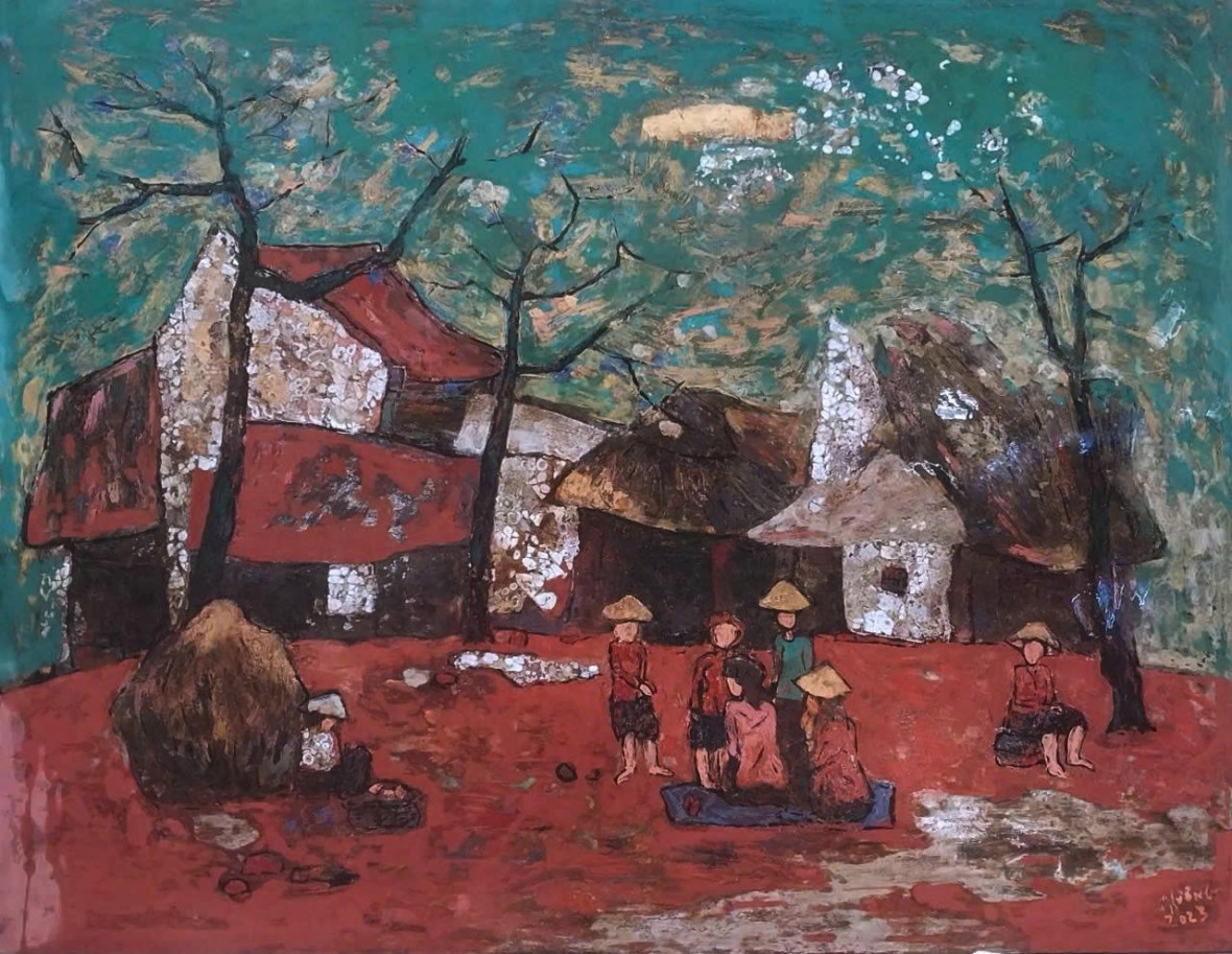 6.	Hoạ sĩ Phạm Hồng Phương – Xóm nhỏ - Sơn mài, 2023