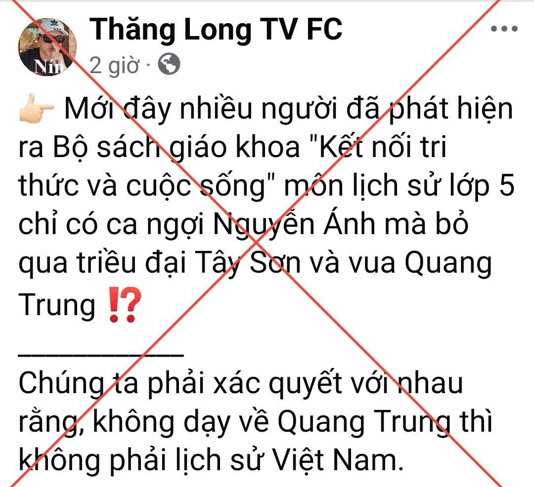 Cảnh báo thông tin, bình luận thất thiệt, xuyên tạc nội dung lịch sử trong sách giáo khoa