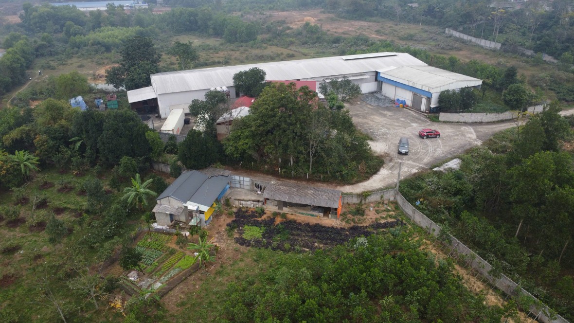 Theo xác nhận của chính quyền địa phương, cơ sở chế biến chân gà rộng hàng nghìn m2 được xây dựng trên đất nông lâm trường.