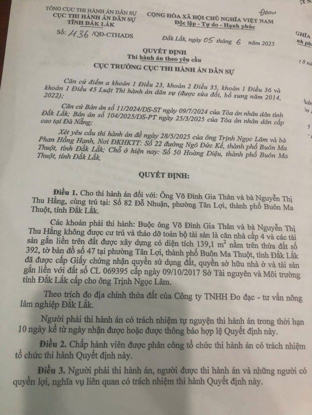 Sẽ tiến hành thi hành án để bảo vệ