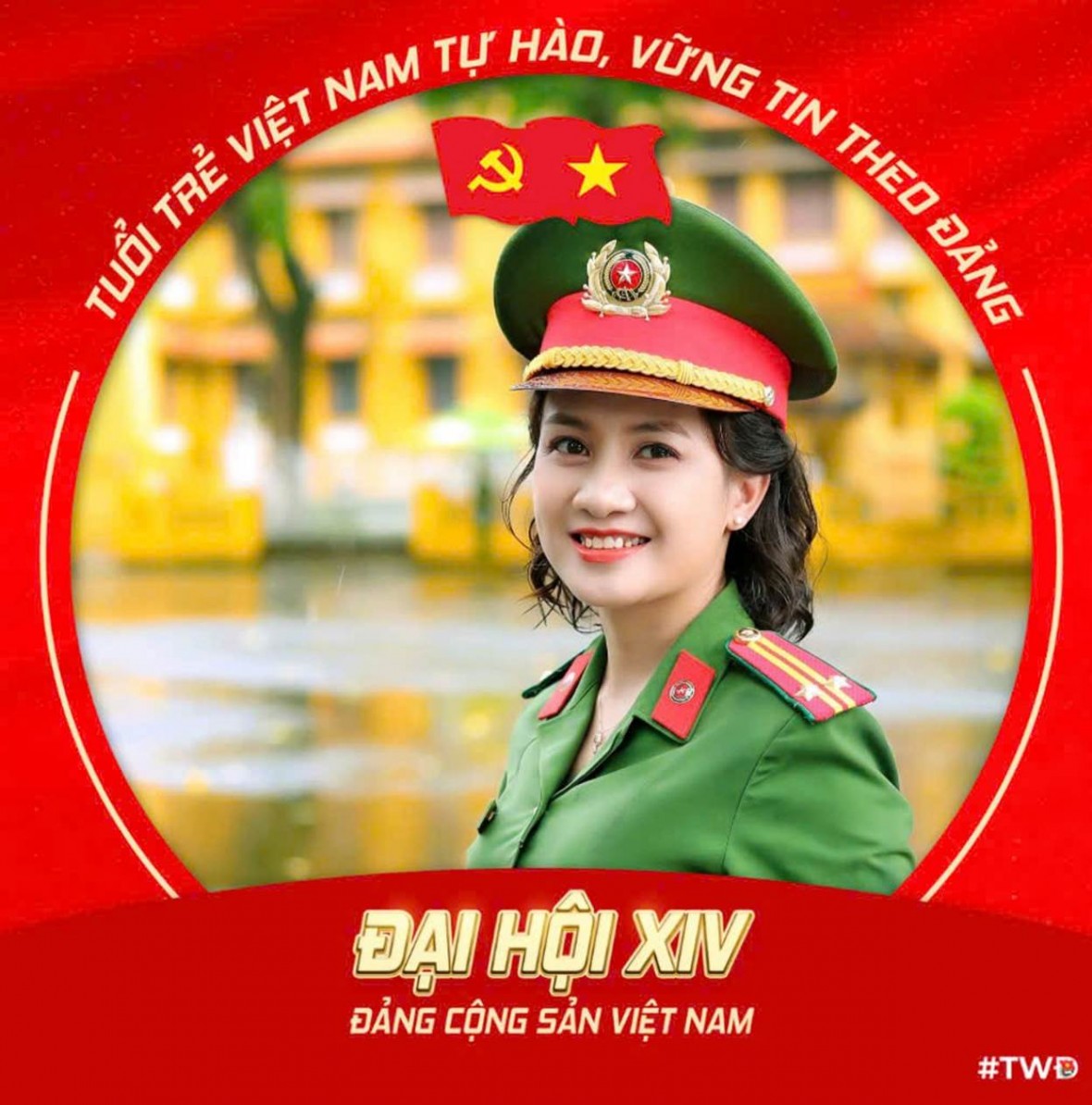 Người dân và CBCS Công an phường đồng loạt thay hình nền chào mừng Đại hội XIV của Đảng.