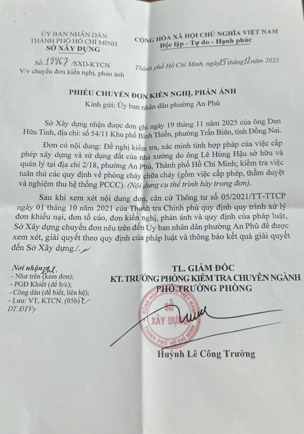 Một công trình hơn nghìn m² xây dựng trái phép trên đất nông nghiệp tại TP.HCM cần được xử lý nghiêm