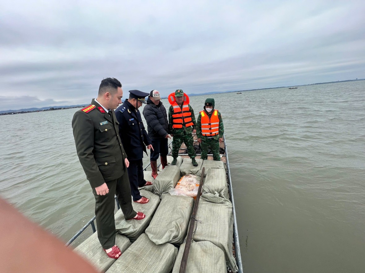 Quảng Ninh: Bắt giữ bè mảng gỗ xốp chở 800kg hàng đông lạnh không rõ nguồn gốc