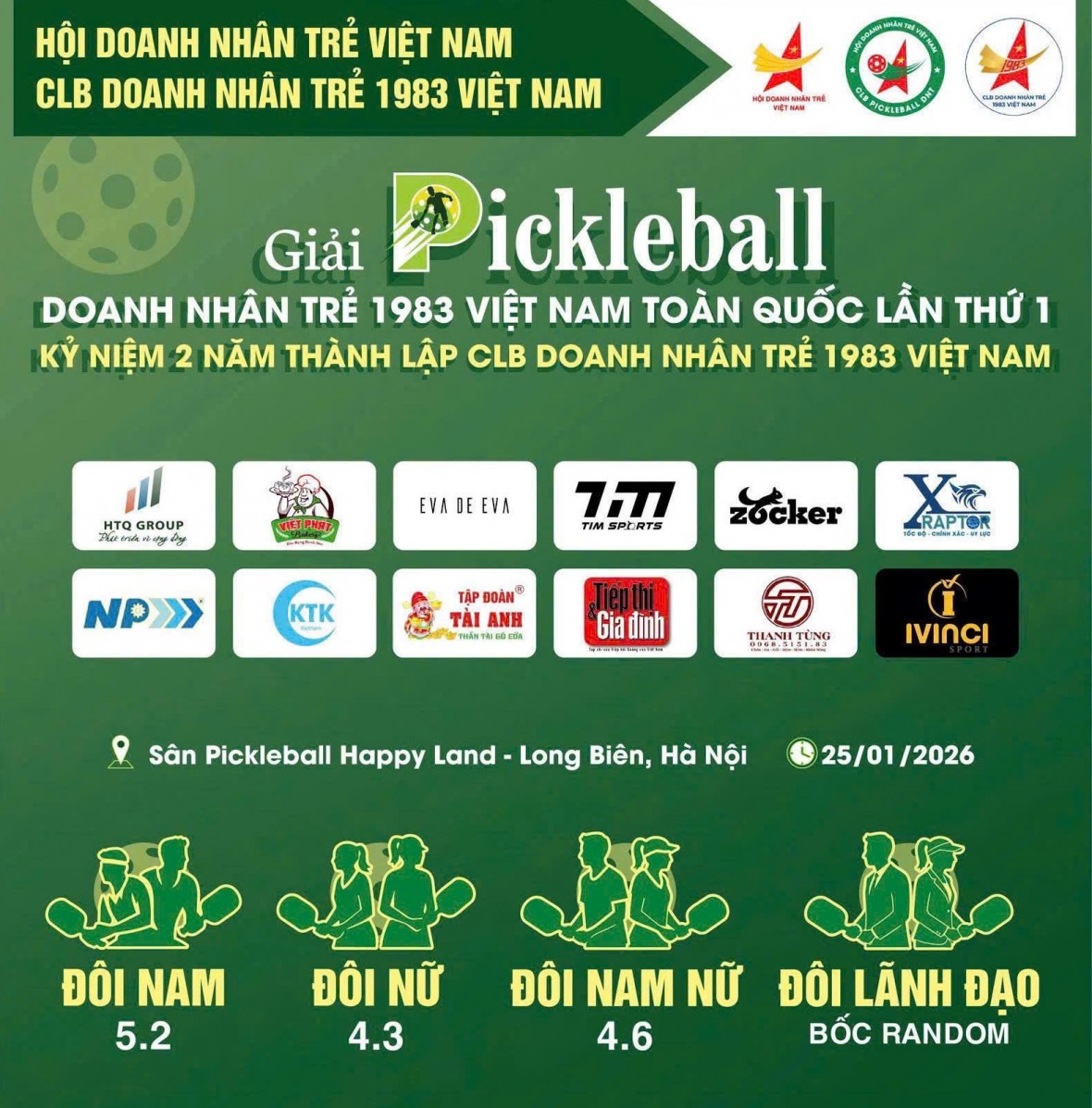 Khai mạc Giải Pickleball doanh nhân trẻ 1983 Việt Nam toàn quốc lần thứ I - Hà Nội 2026