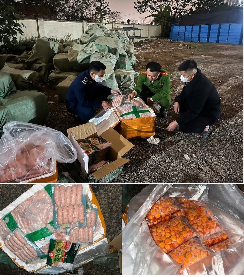 Lực lượng chức năng phát hiện, thu giữ hơn 10 tấn thực phẩm đông lạnh không rõ nguồn gốc chuẩn bị "tuồn" vào Thủ đô.