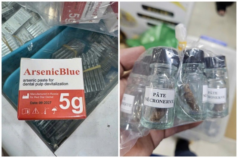Các sản phẩm “Arsenic Blue 5g” và nhiều lọ sản phẩm “Pâte Nécronerve” 