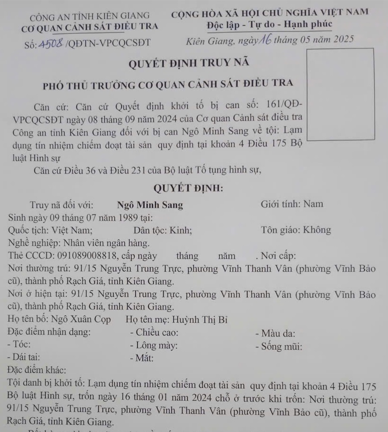 Giám đốc ngân hàng chiếm đoạt trên 5 tỷ đồng của nhiều bị hại ra đầu thú