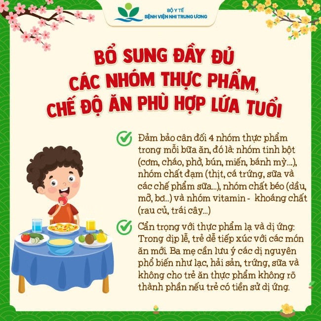 Những lưu ý cần thiết về dinh dưỡng cho trẻ trong dịp Tết