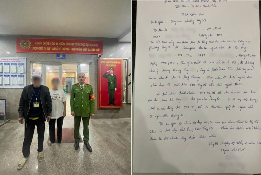 Công an phường Tây Hồ bàn giao ông T.H.V cho gia đình trong đêm mùng 3 Tết.