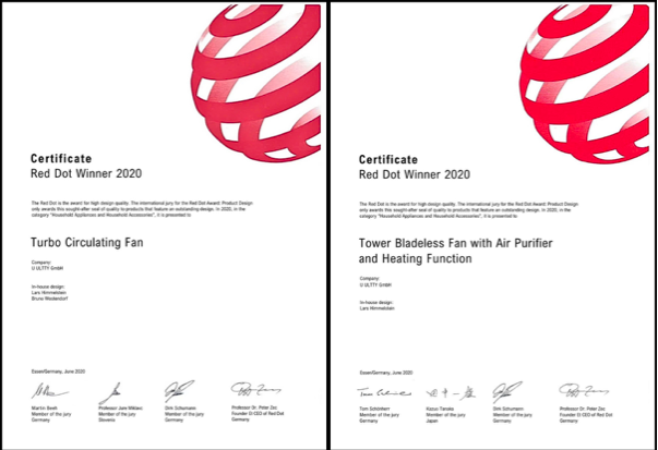 Quạt ULTTY BB đạt giải thưởng Reddot danh giá của nước Đức về thiết kế và công nghệ. Quạt ULTTY BB đạt giải thưởng Reddot danh giá của nước Đức về thiết kế và công nghệ.