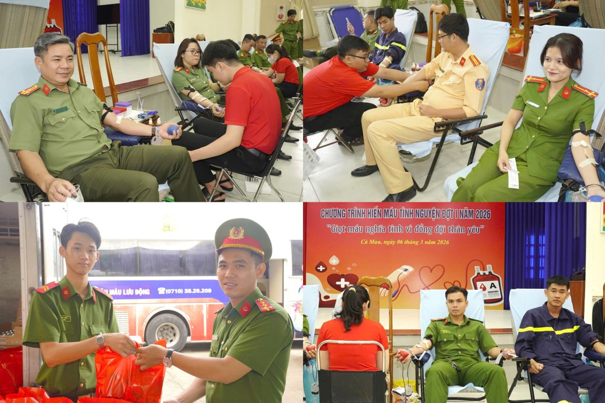 Tuổi trẻ Công an Cà Mau hiến máu tình nguyện, ra quân Tháng Thanh niên năm 2026